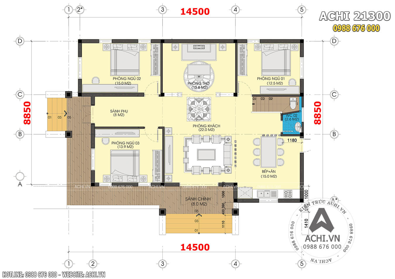 Hình ảnh: Mẫu thiết kế biệt thự mái thái đẹp 150m2 – ACHI 21300