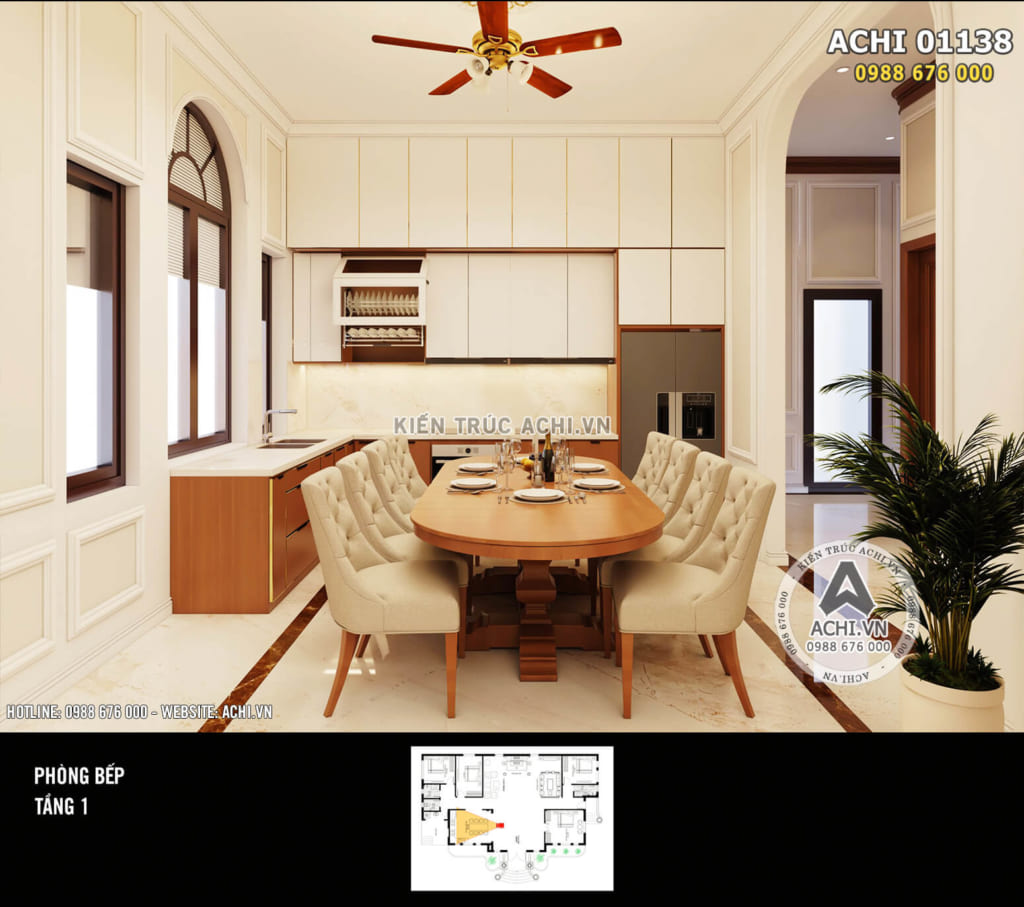 Thiết kế nội thất tân cổ điển đẹp phòng bếp ăn