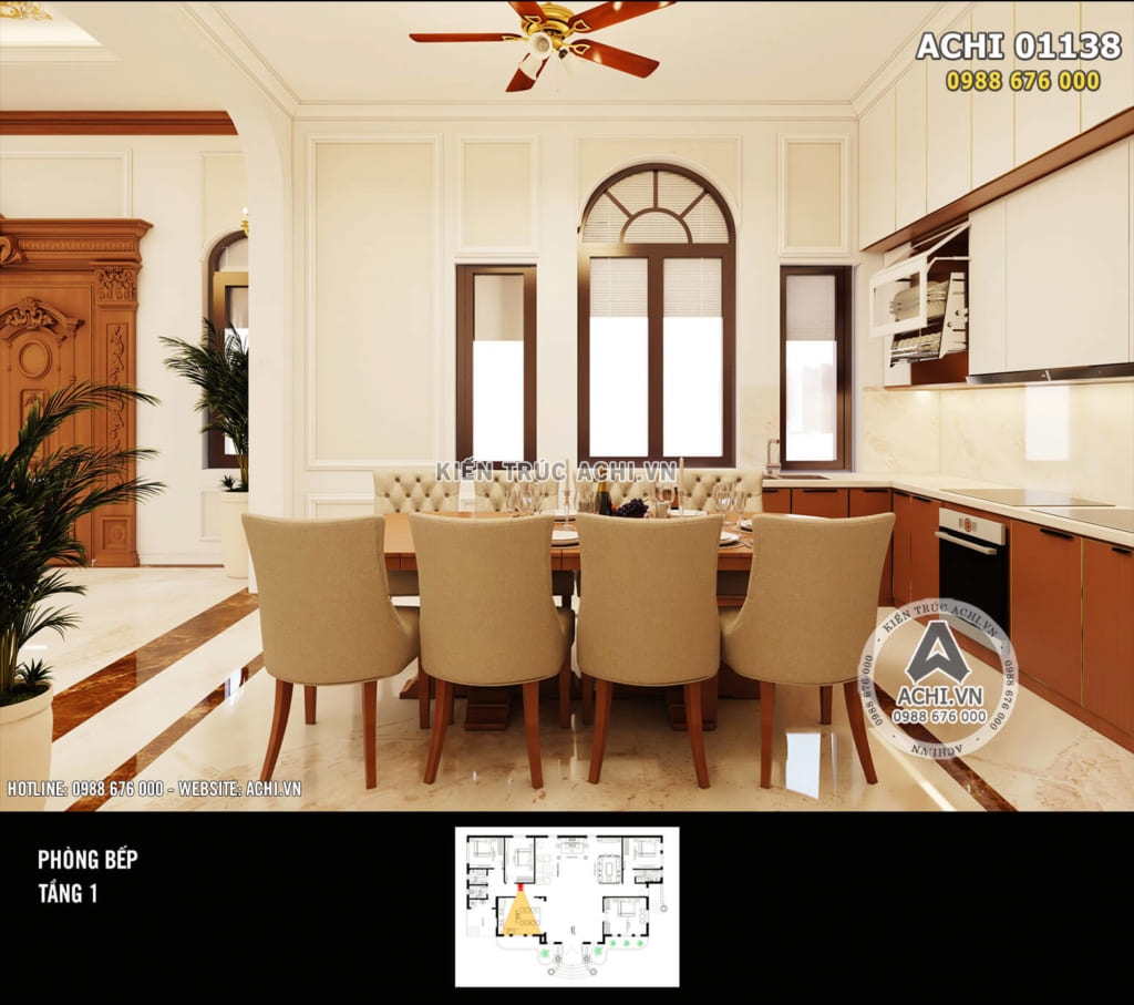 Nội thất bếp ăn theo phong cách tân cổ điển sang trọng, tinh tế