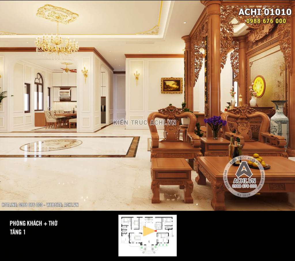 Một góc view đẹp phòng khách + phòng thờ