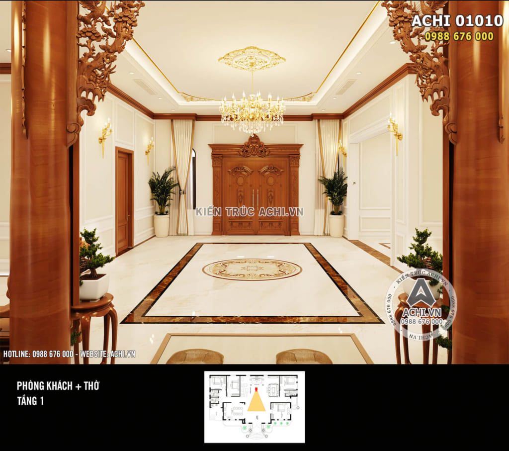 Phối cảnh 3D ngoại thất nội thất sảnh chờ phòng khách