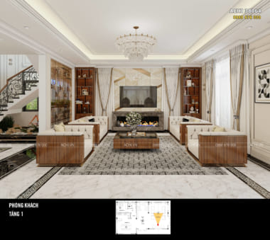 Thiết kế nội thất phòng khách kiến trúc tân cổ điển đẹp