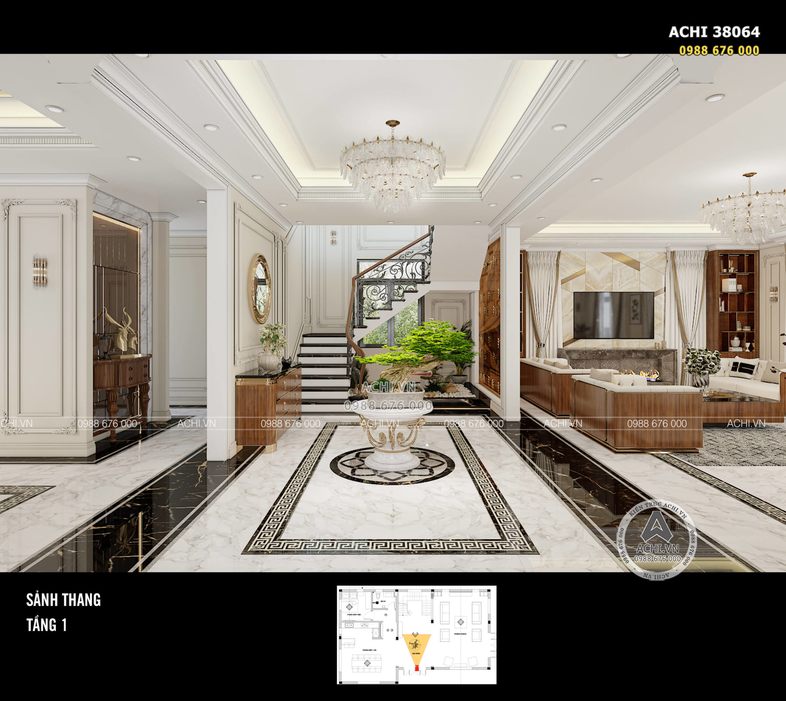 Thiết kế nội thất phòng khách kiến trúc tân cổ điển đẹp