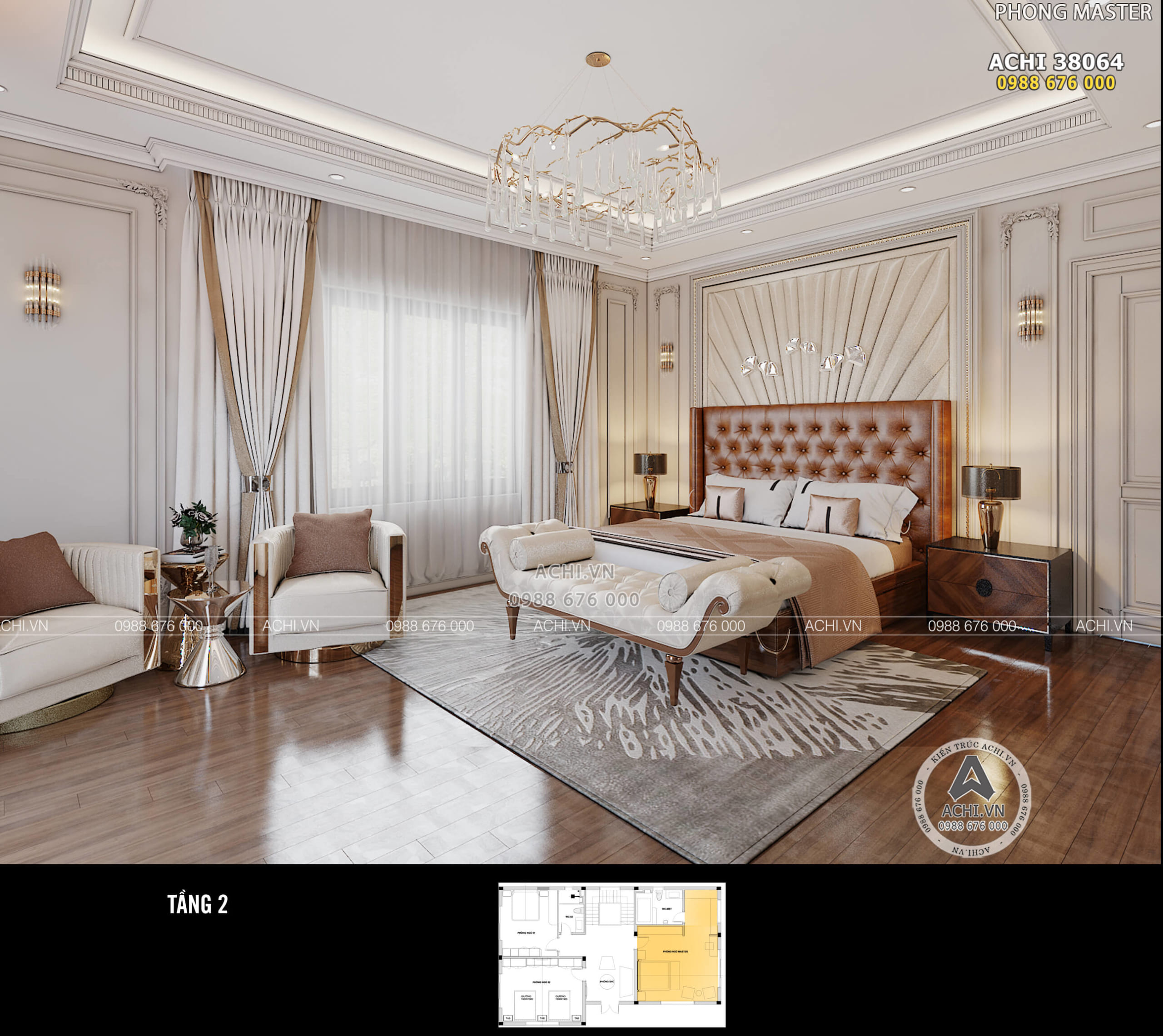 Thiết kế nội thất phòng ngủ kiến trúc tân cổ điển đẹp