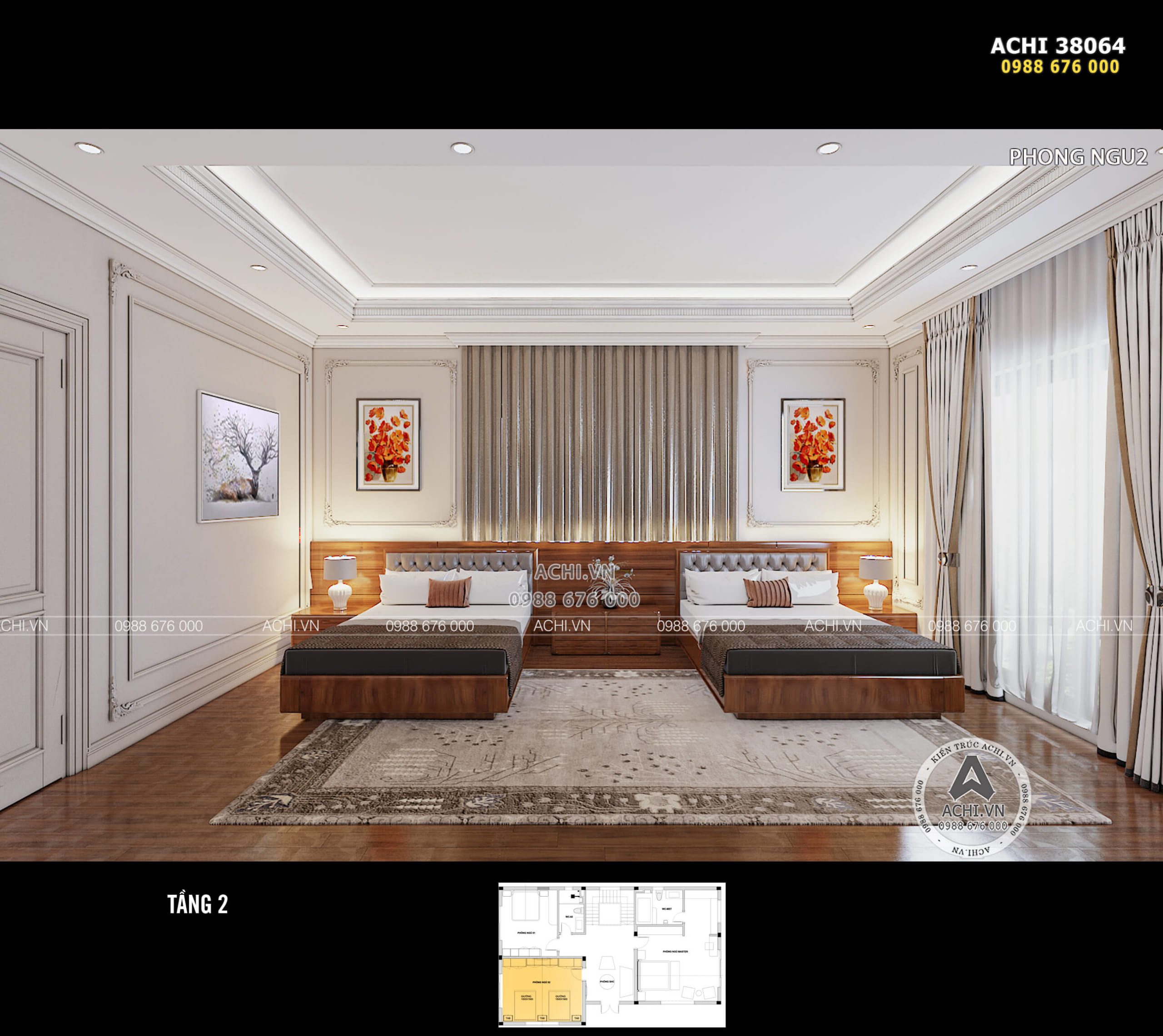 Thiết kế nội thất phòng ngủ kiến trúc tân cổ điển đẹp