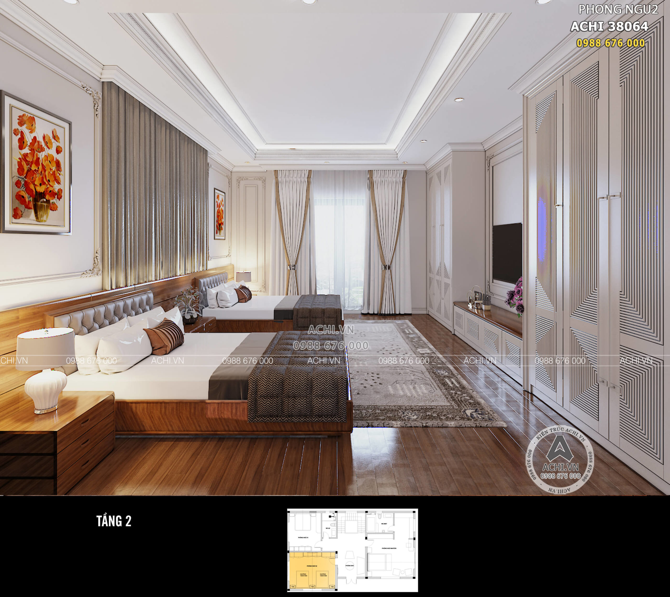 Thiết kế nội thất phòng ngủ kiến trúc tân cổ điển đẹp