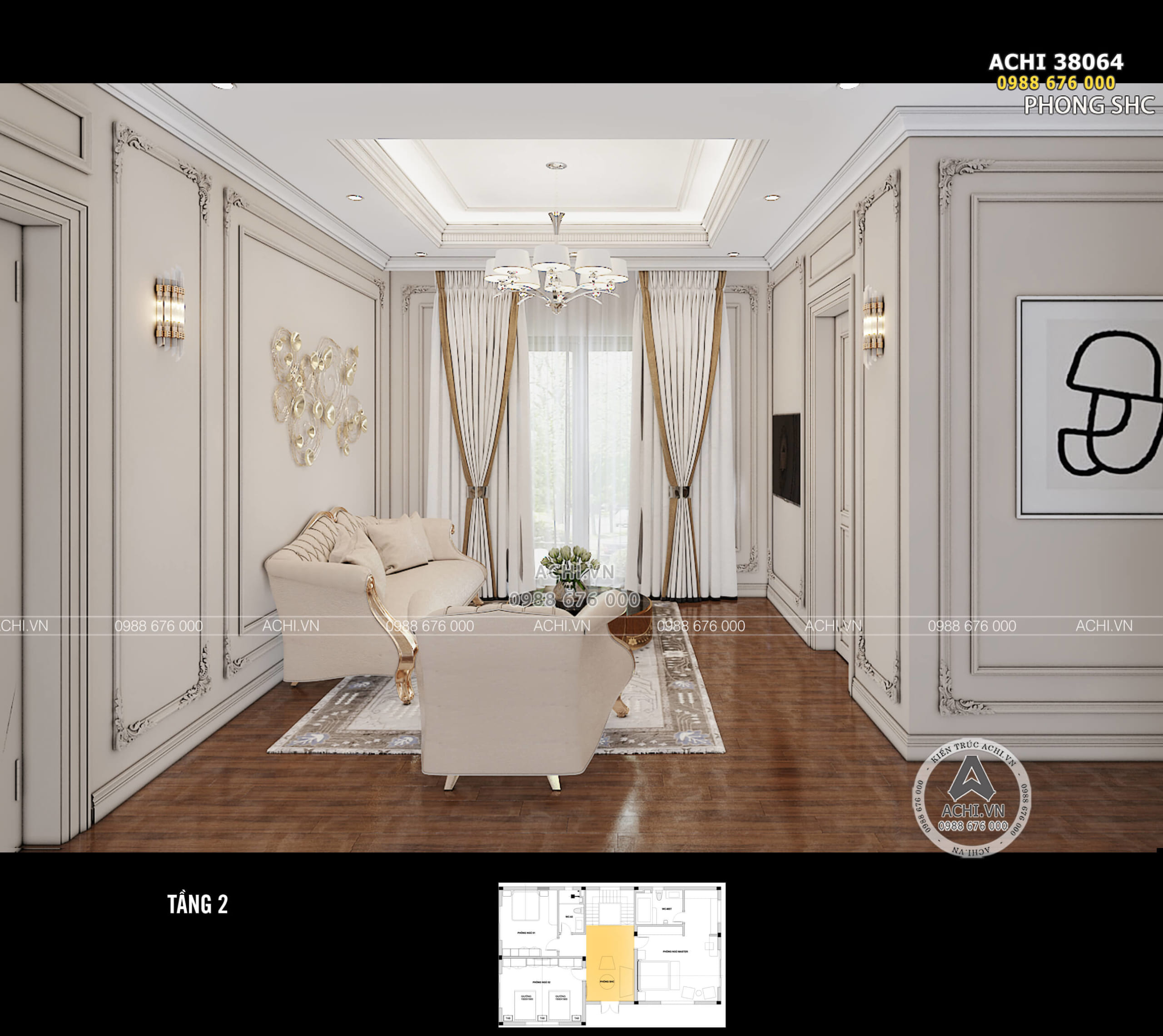 Thiết kế nội thất sảnh chờ tầng 2 kiến trúc tân cổ điển đẹp