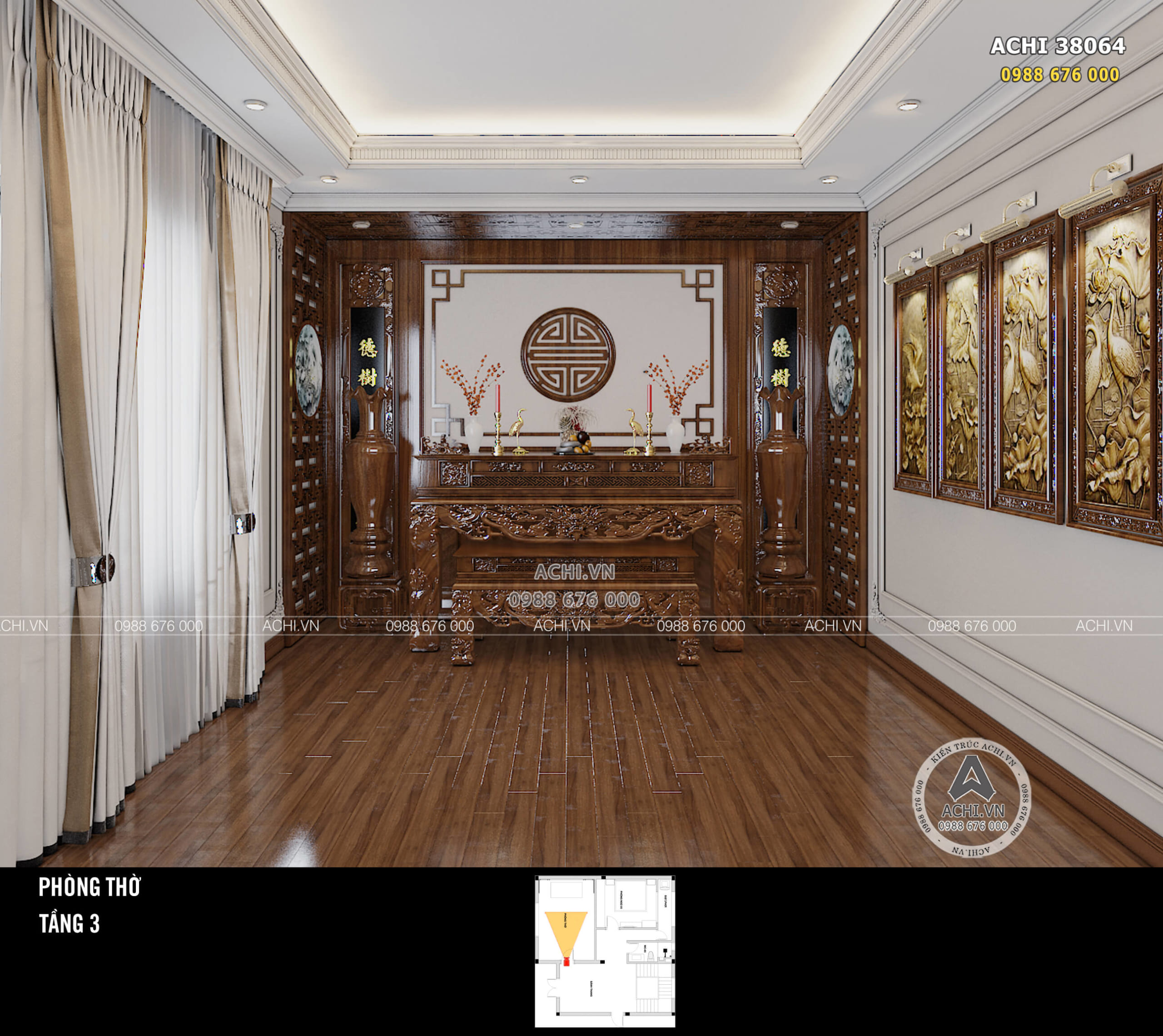 Thiết kế nội thất phòng thờ tầng 2 kiến trúc tân cổ điển đẹp