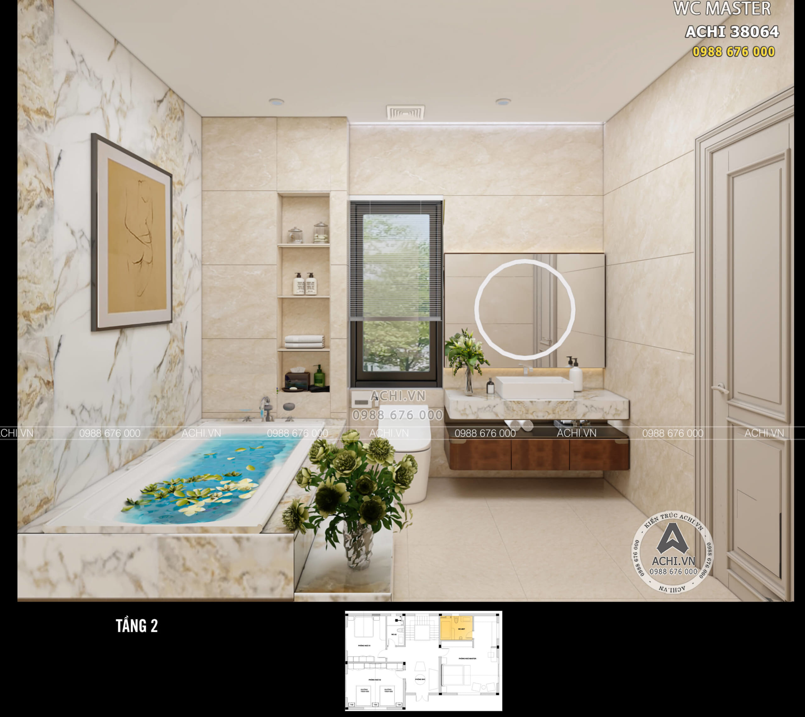 Thiết kế nội thất nhà vệ sinh tầng 2 kiến trúc tân cổ điển đẹp