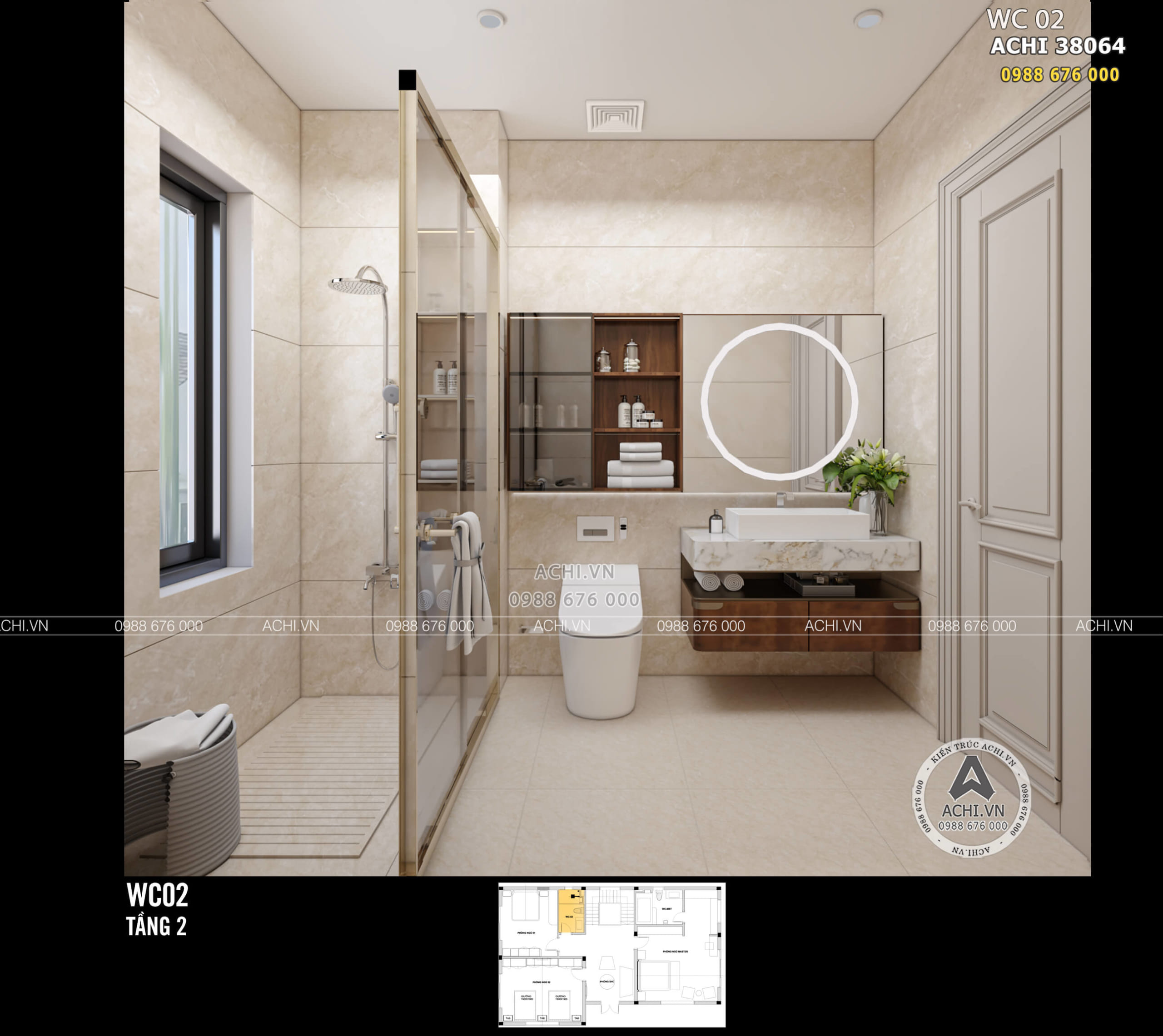 Thiết kế nội thất nhà vệ sinh tầng 2 kiến trúc tân cổ điển đẹp