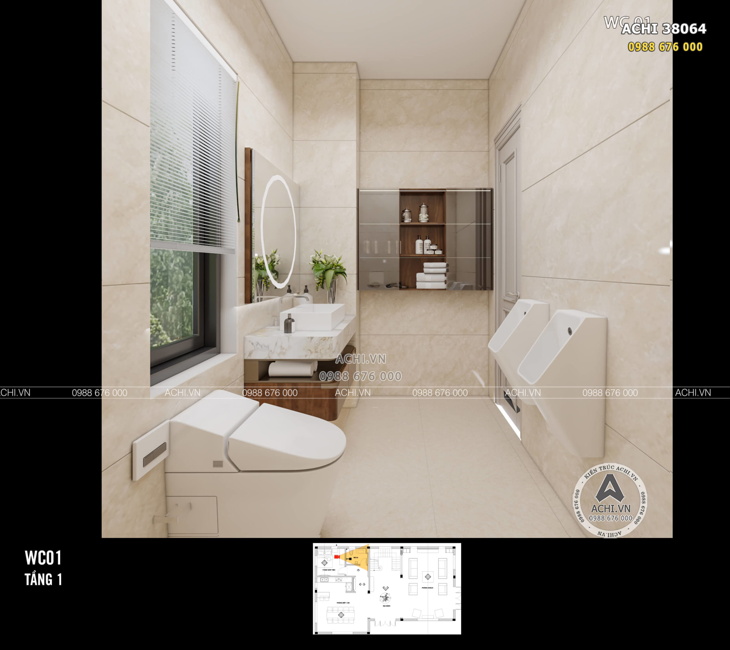 Thiết kế nội thất nhà vệ sinh tầng 1 kiến trúc tân cổ điển đẹp