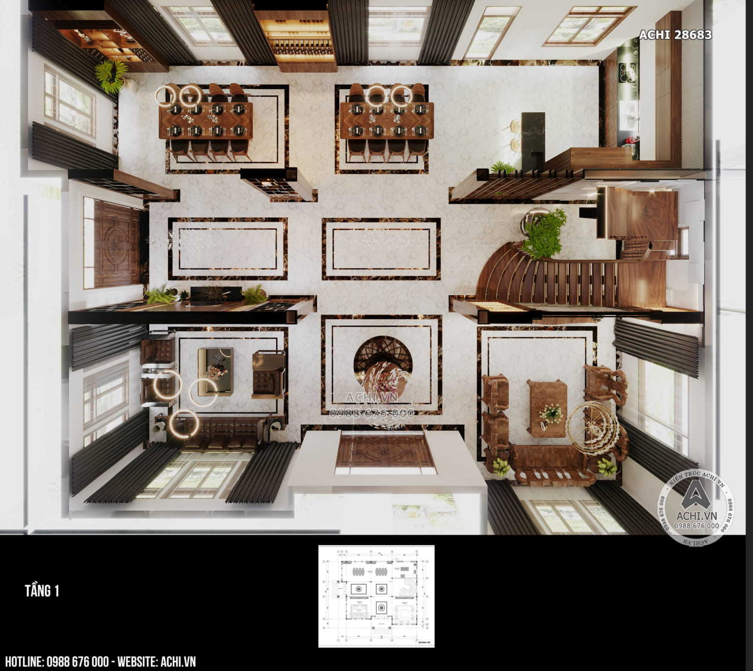 Mặt bằng nội thất chi tiết mẫu biệt thự hiện đại đẹp